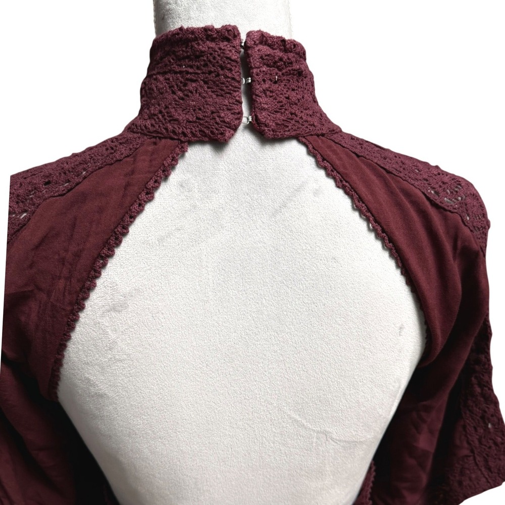 Nasty Gal Maxi Dress XS Burgundy Crochet Lace Butterfly Sleeve Open Back - Picture 3 of 8